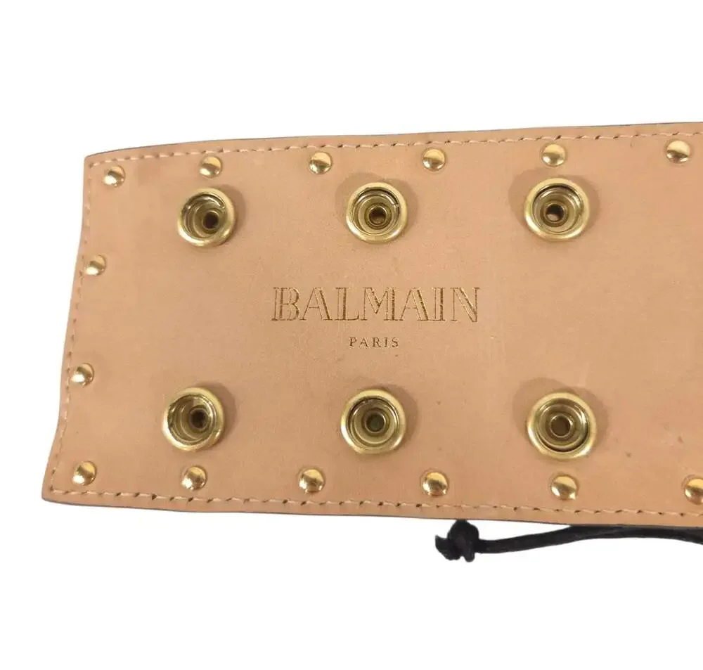 Balmain Statement Logo Lion Head Stud Leather Belt US S FR 36  Womens Black Gold
